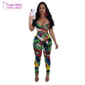 Graphic Colorful Print Straps Crop Top and Pants